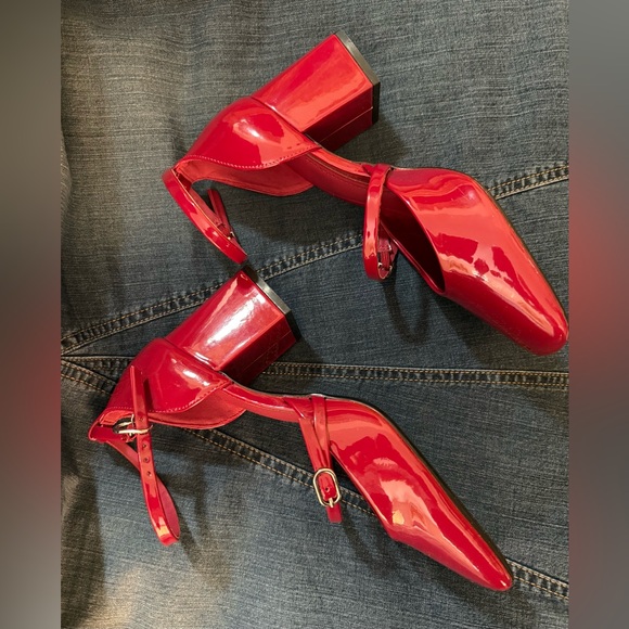 Zara Red Block Heel Shoes - Picture 2 of 5